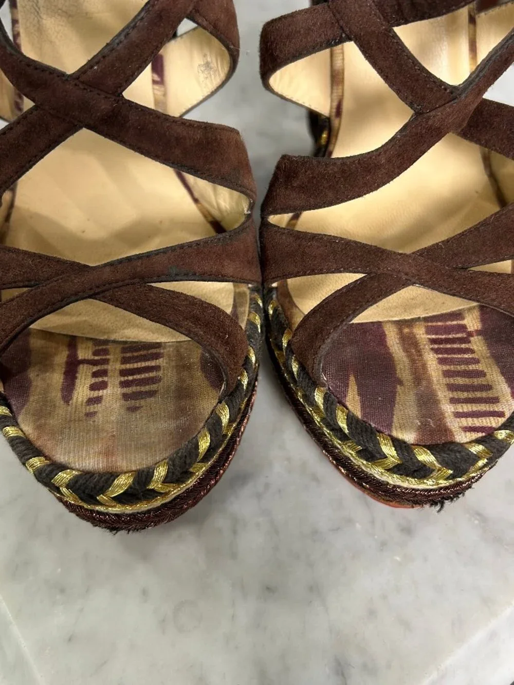 Christian Louboutin Tosca 140 Brown Suede Tie-Dye Wedge size 36